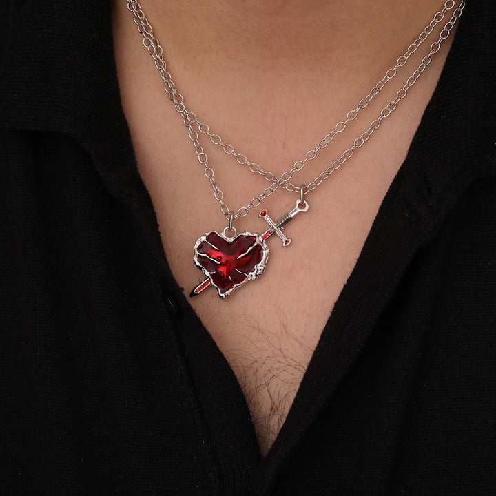 Colar gótico de coração e espada, colar de casal combinando, joias para amantes, romântico, presentes para ele, presentes para ela, dia dos namorados, pingente