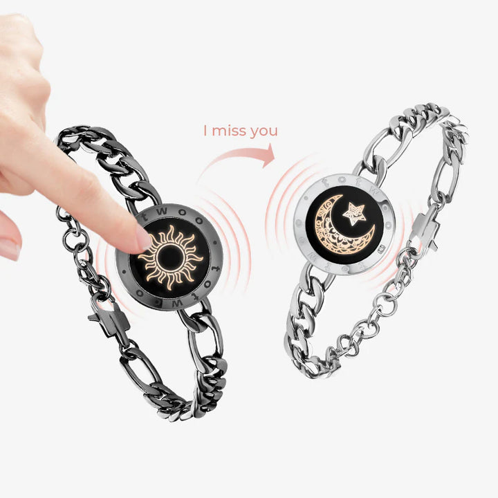 Pulseiras Sun & Moon Touch com Corrente Figaro (Preto + Prata)