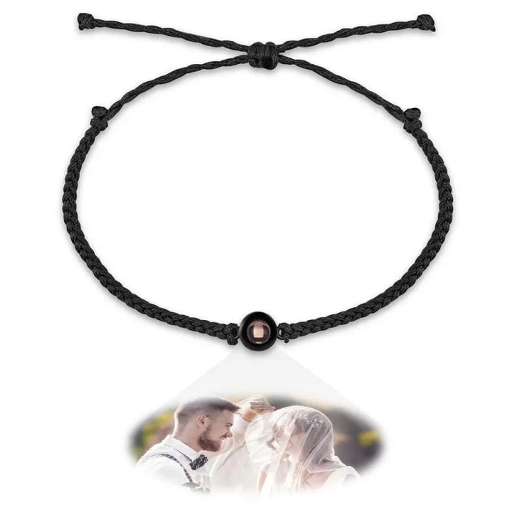 Caixa Rosa Eterna E Pulseira Casal De Projeção Fotográfica Bracelete Corda Preta Trançada Presente Para Amantes