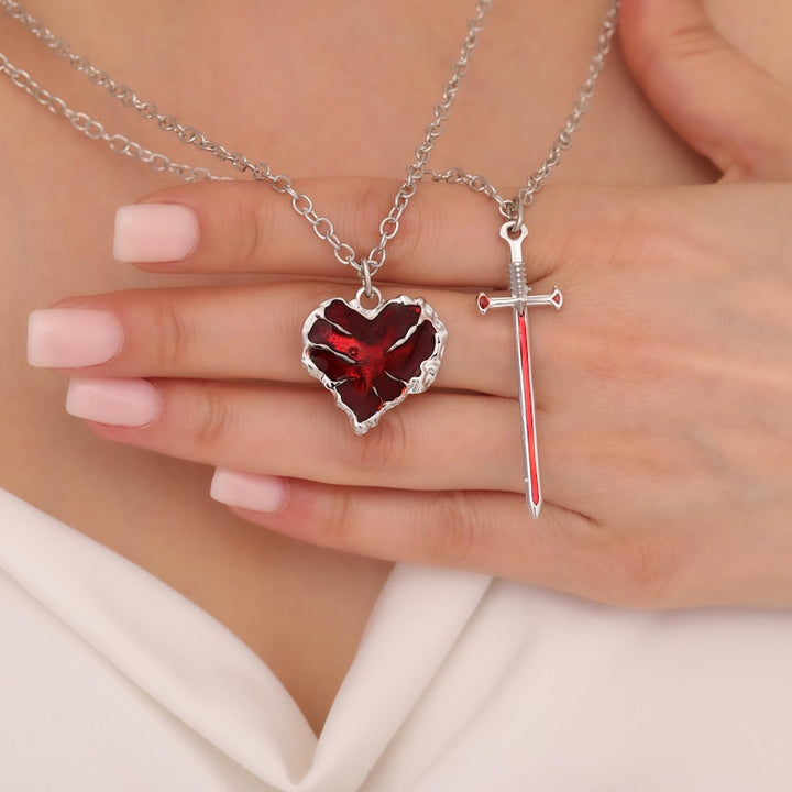 Colar gótico de coração e espada, colar de casal combinando, joias para amantes, romântico, presentes para ele, presentes para ela, dia dos namorados, pingente