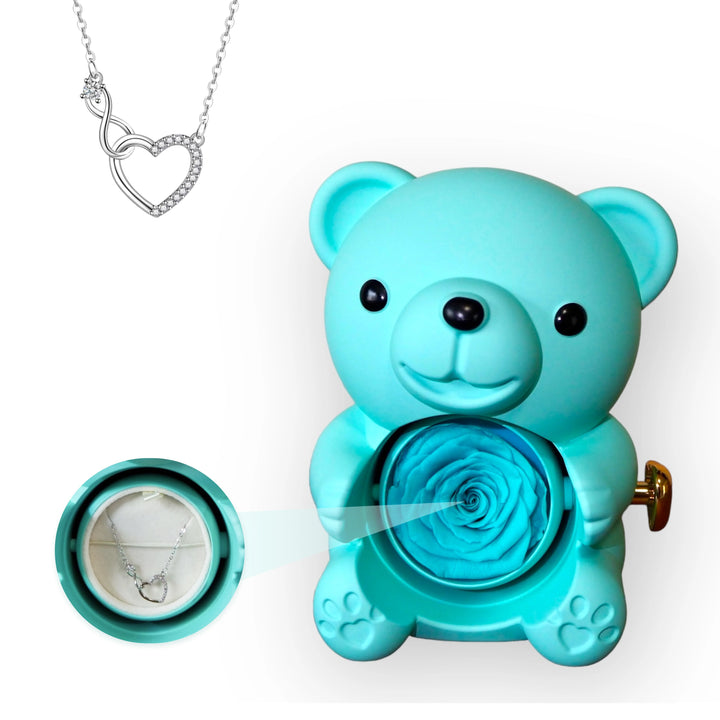 Colar De Coração Gravado Com Caixa De Presente De Urso Rosa Real Caixa De Presente Em Formato De Rosa Caixa De Presente De Joias