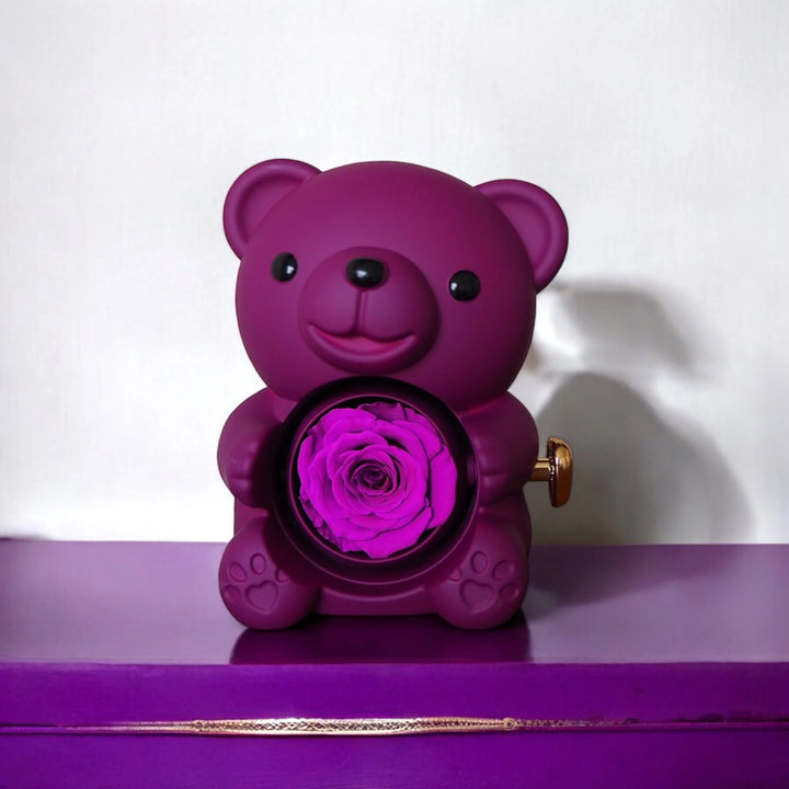 Colar De Coração Gravado Com Caixa De Presente De Urso Rosa Real Caixa De Presente Em Formato De Rosa Caixa De Presente De Joias