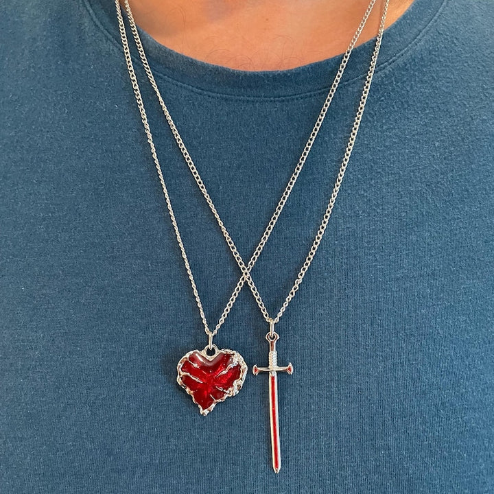 Colar gótico de coração e espada, colar de casal combinando, joias para amantes, romântico, presentes para ele, presentes para ela, dia dos namorados, pingente