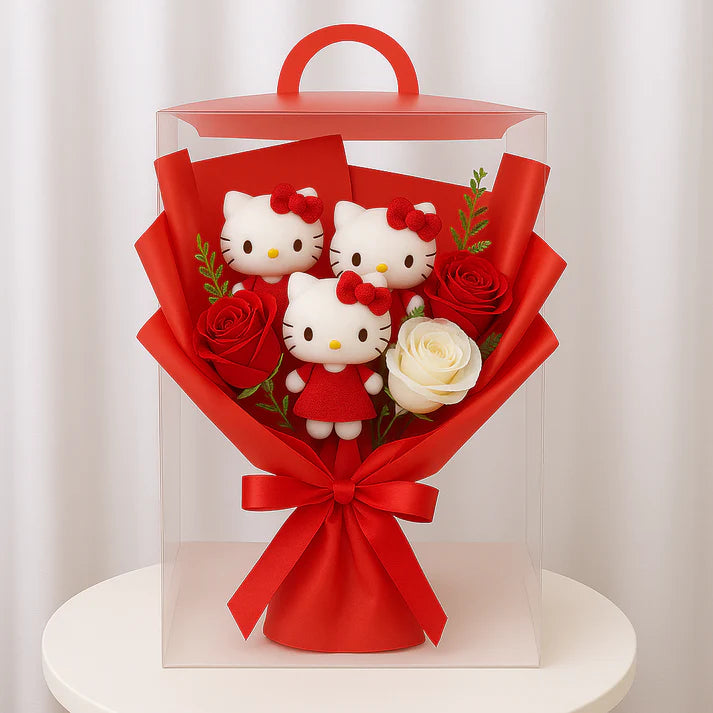 Buquê de gatinhos em rosa Hello Kitty