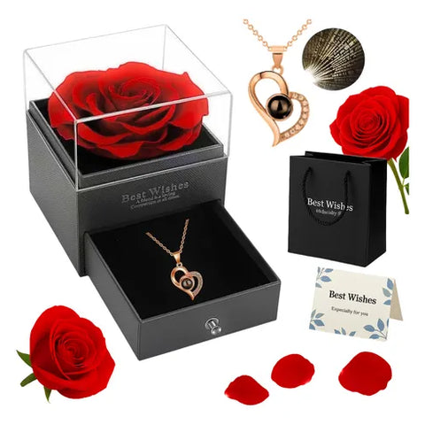 Rosa Eterna Preservada Colar De Coração Românticos Presente