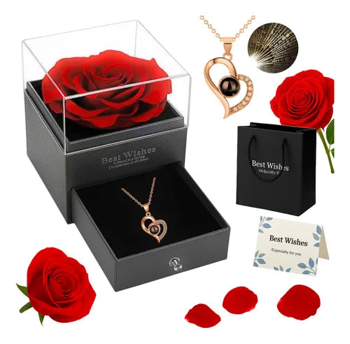 Rosa Eterna Preservada Colar De Coração Românticos Presente