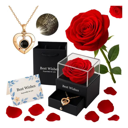 Rosa Eterna Preservada Colar De Coração Românticos Presente