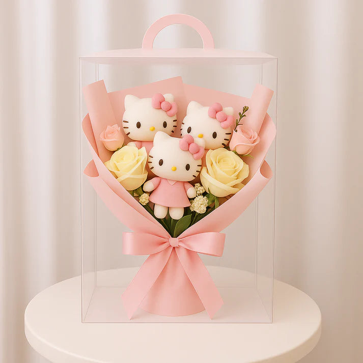 Buquê de gatinhos em rosa Hello Kitty