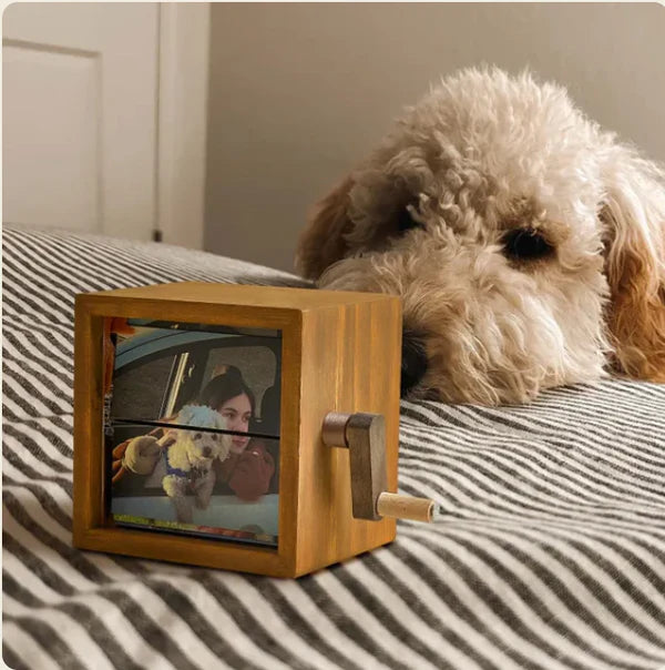 Caixa de fotos personalizada com manivela