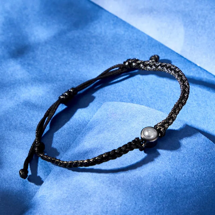 Caixa Rosa Eterna E Pulseira Casal De Projeção Fotográfica Bracelete Corda Preta Trançada Presente Para Amantes