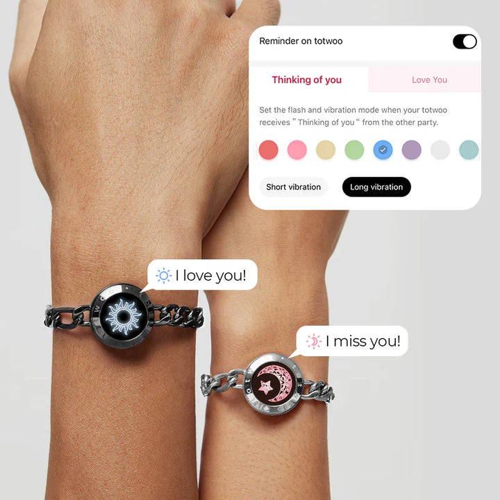 Pulseiras Sun & Moon Touch com Corrente Figaro (Preto + Prata)