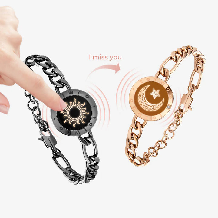 Pulseiras Sun & Moon Touch com Corrente Figaro (Preto + Ouro Rosa)