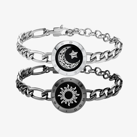 Pulseiras Sun & Moon Touch com Corrente Figaro (Preto + Prata)