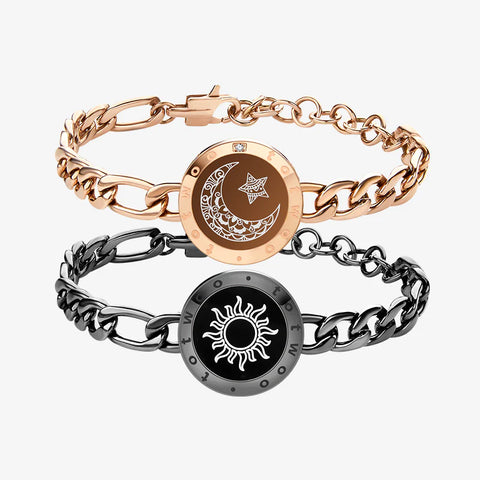 Pulseiras Sun & Moon Touch com Corrente Figaro (Preto + Ouro Rosa)