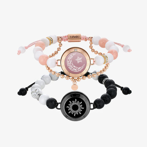 Pulseiras Sun & Moon Touch com Contas Fantasmagóricas (Preto + Ouro Rosa)