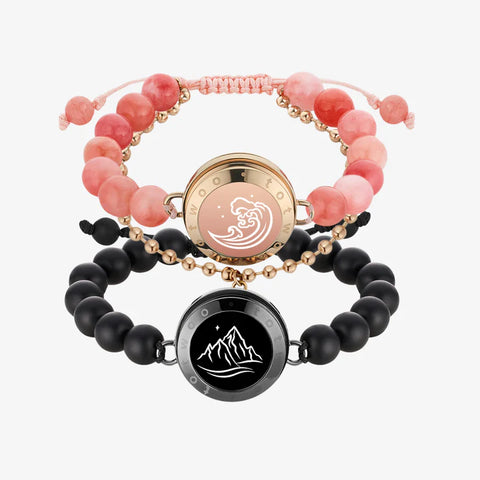 Pulseiras Mountain & Sea Touch com contas de ágata preta e jade persa rosa