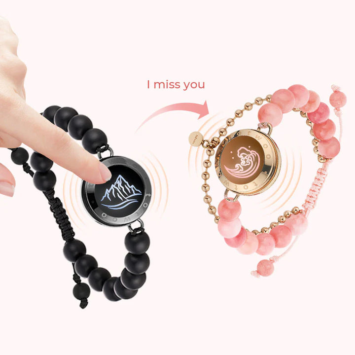 Pulseiras Mountain & Sea Touch com contas de ágata preta e jade persa rosa