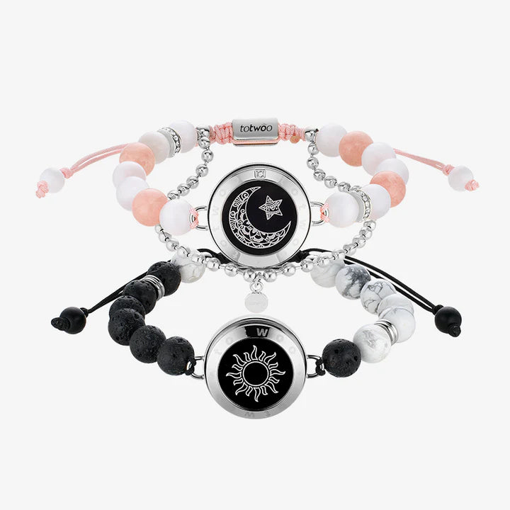 Pulseiras Sun & Moon Touch com Contas Fantasmagóricas (Prata+Prata)